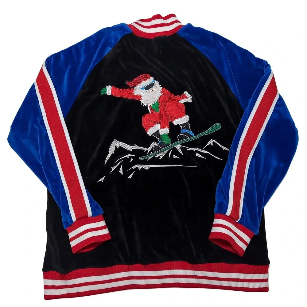 BLIZZARD BAY Velour Track Jacket Santa Claus Snowboard Christmas Red Blue Large